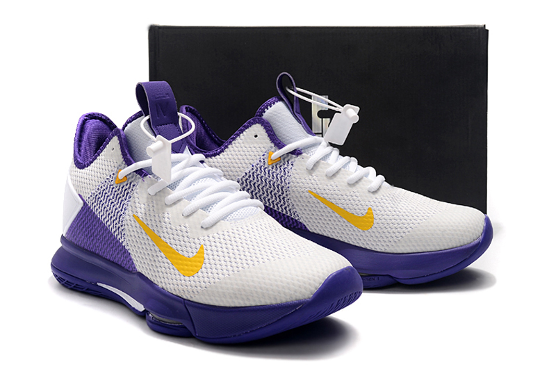 2019 Men Nike Lebron James Witness IV White Purple Yellow Shoes
